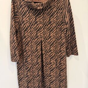 Tyler Böe Animal Print Cowl Neck Pullover Tunic Length Brown Black Knit Size M